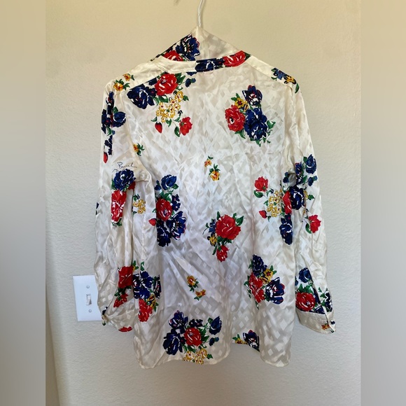 Tory Burch White Floral Blouse with Red and Blue Accents - Picture 2 of 7